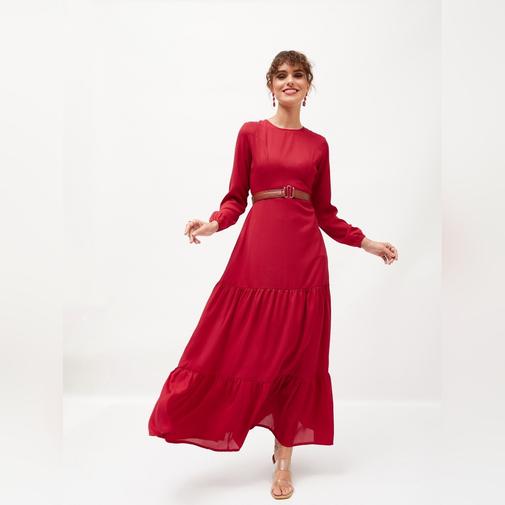 Alexandria: Belted Tiered Maxi Dress